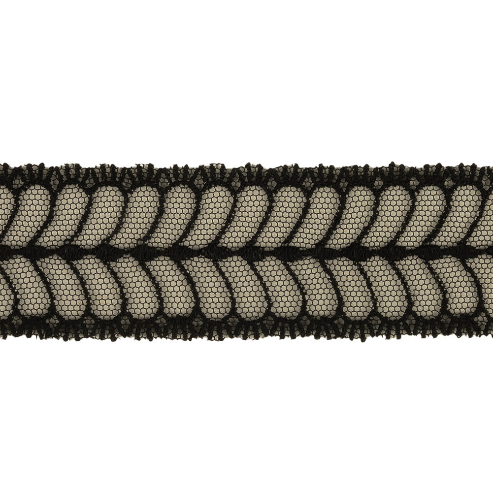 Black Leafy Embroidered Lace Trim - 1.25" Detail Black Leafy Embroidered Lace Trim - 1.25" Detail