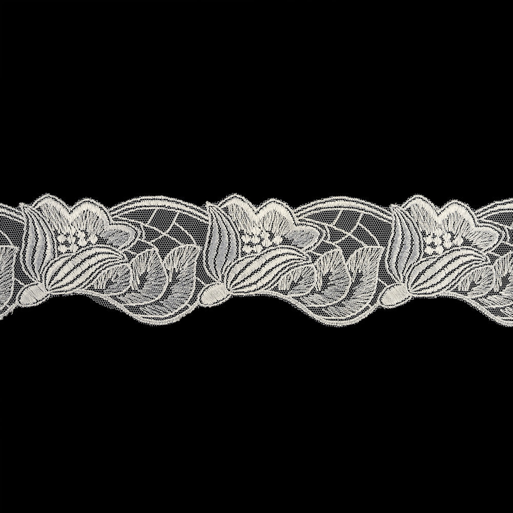White Luminous Blooming Flowers Embroidered Lace Trim - 2.375" White Luminous Blooming Flowers Embroidered Lace Trim - 2.375"