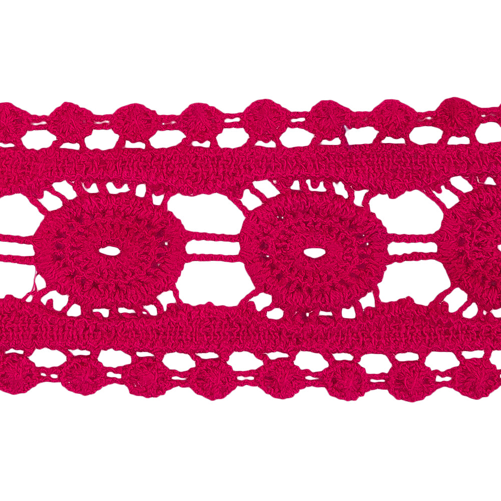 Magenta Circles Cotton Blend Crochet Lace Trim - 2" Detail Magenta Circles Cotton Blend Crochet Lace Trim - 2" Detail