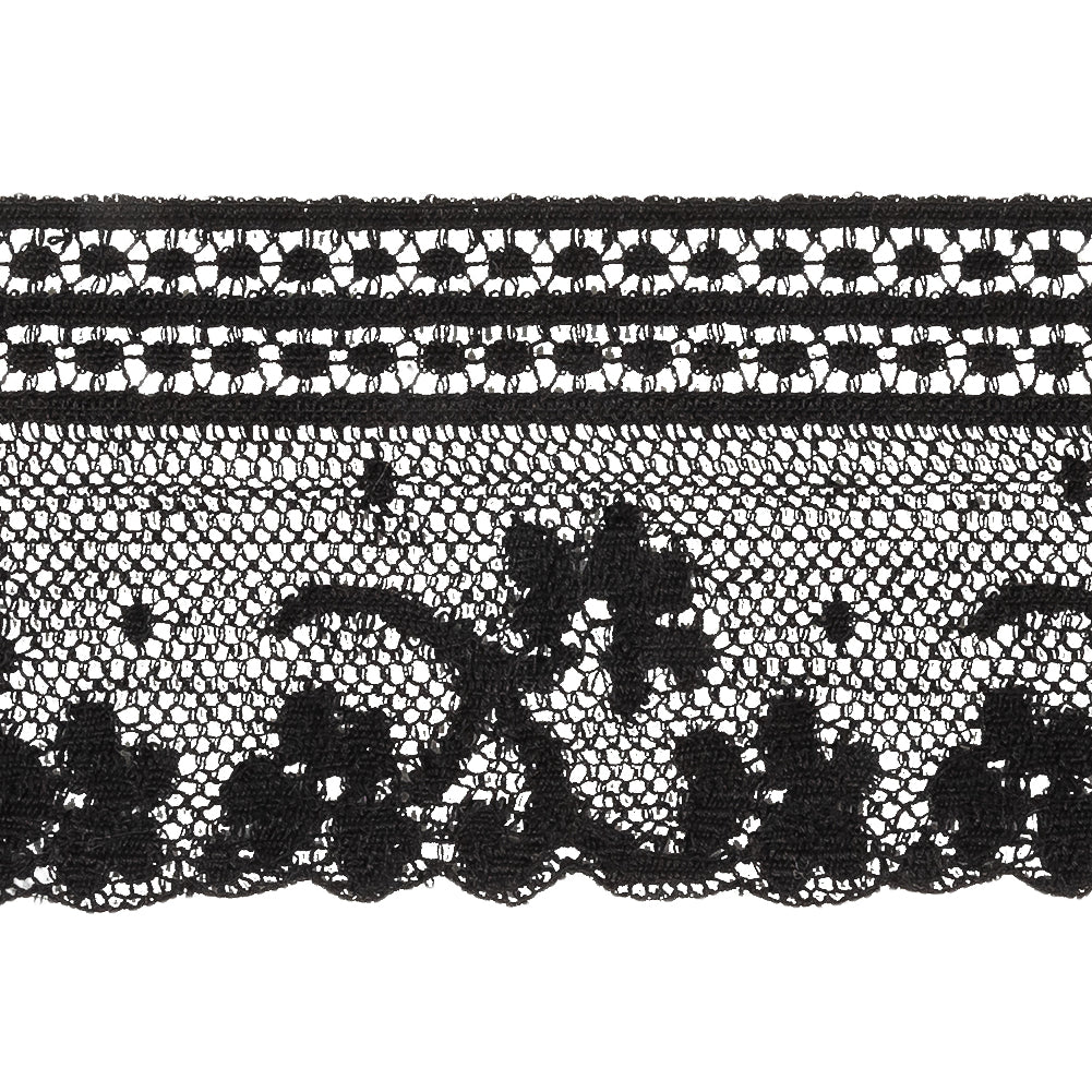 Black Floral and Geometric Cotton Lace Trim - 2.25" Detail Black Floral and Geometric Cotton Lace Trim - 2.25" Detail
