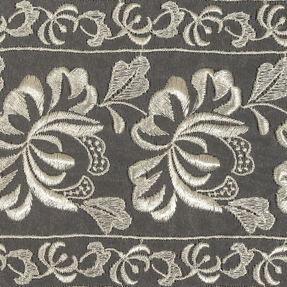 White Floral Embroidered Organza Lace Trim - 4.25" Detail White Floral Embroidered Organza Lace Trim - 4.25" Detail