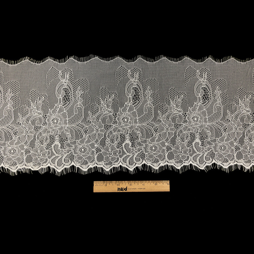 Blanc de Blanc Floral Chantilly Lace Trim with Eyelash Fringe - 10" x 3yd Full Blanc de Blanc Floral Chantilly Lace Trim with Eyelash Fringe - 10" x 3yd Full
