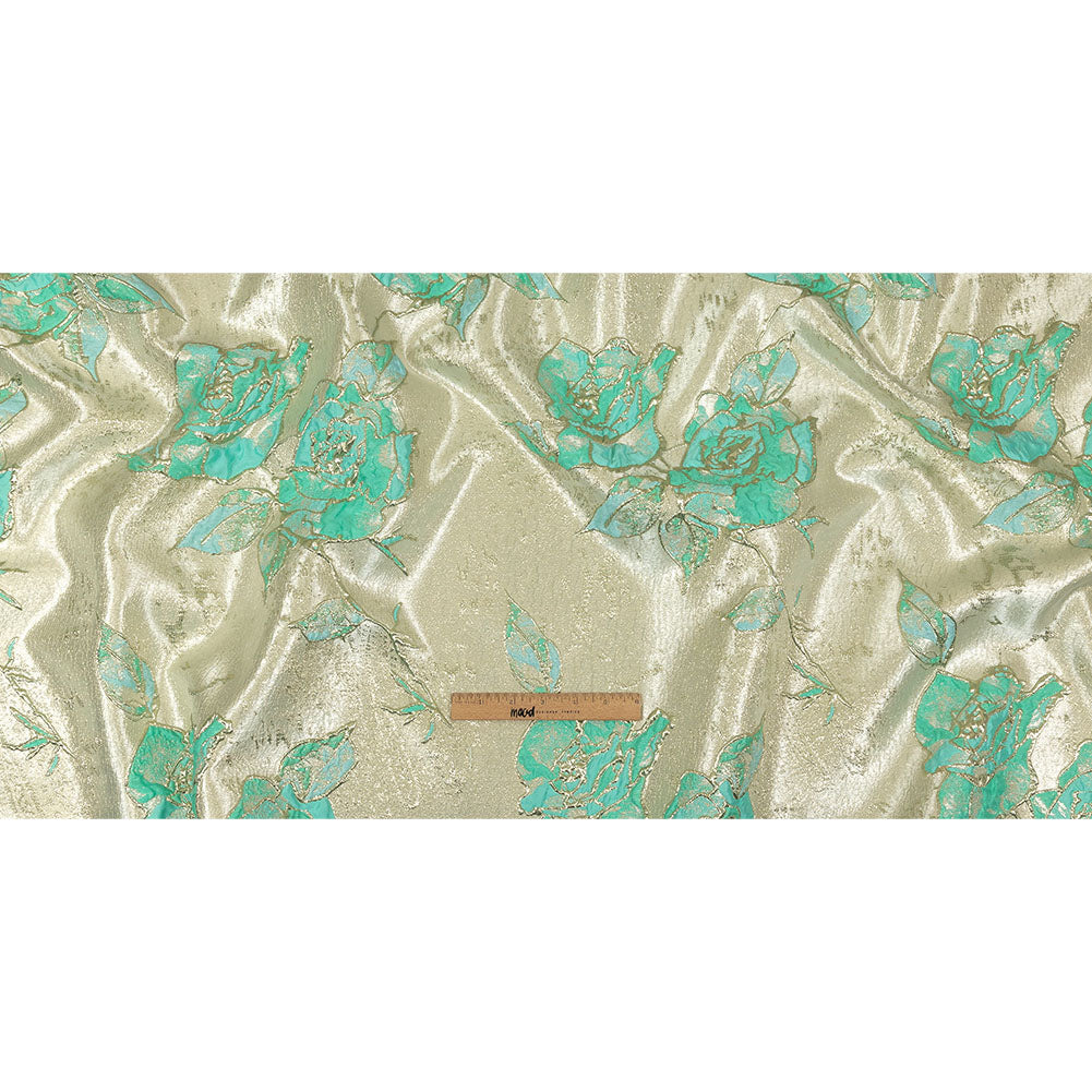 Bright Antigua Sand, Mint and Metallic Silver Roses Luxury Brocade Full Bright Antigua Sand, Mint and Metallic Silver Roses Luxury Brocade Full