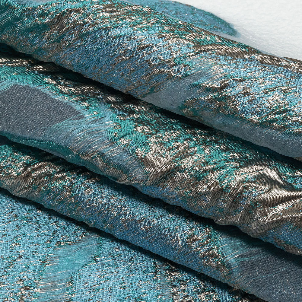 Metallic Blue and Silver Marbled Veins Luxury Burnout Brocade Folded Metallic Blue and Silver Marbled Veins Luxury Burnout Brocade Folded