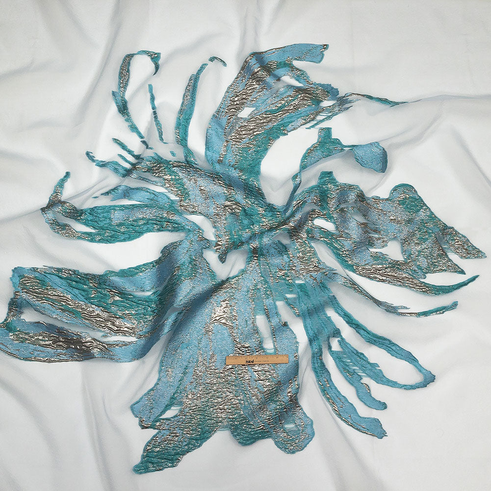 Metallic Blue and Silver Marbled Veins Luxury Burnout Brocade Full Metallic Blue and Silver Marbled Veins Luxury Burnout Brocade Full