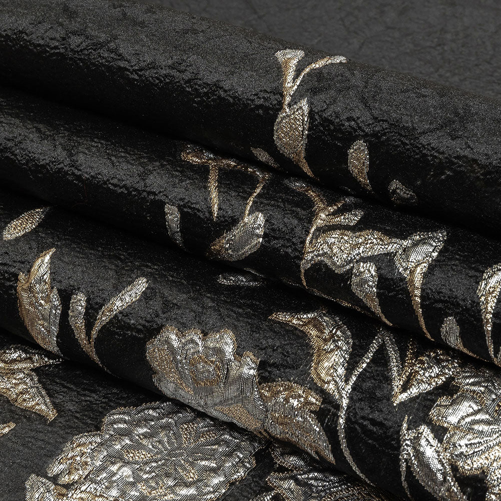 Metallic Silver, Gold and Black Floral Luxury Burnout Brocade Folded Metallic Silver, Gold and Black Floral Luxury Burnout Brocade Folded