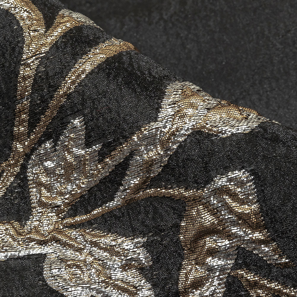 Metallic Silver, Gold and Black Floral Luxury Burnout Brocade Detail Metallic Silver, Gold and Black Floral Luxury Burnout Brocade Detail