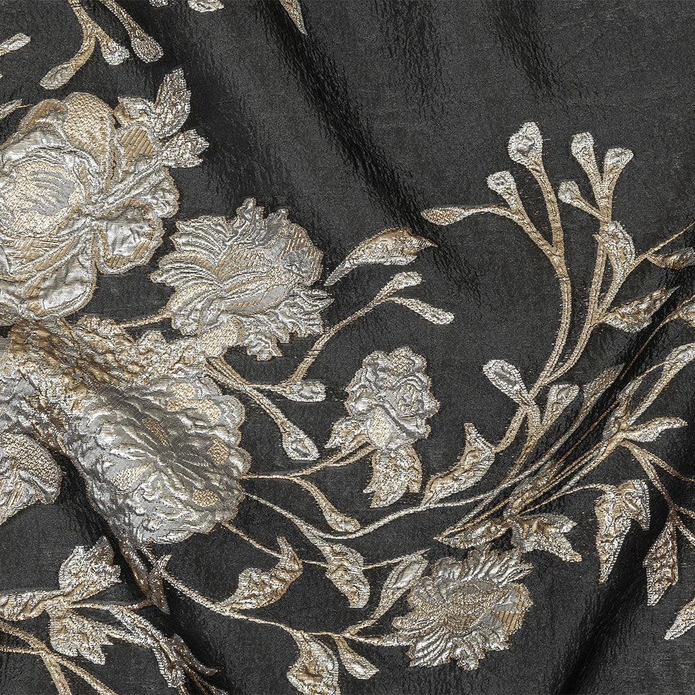 Metallic Silver, Gold and Black Floral Luxury Burnout Brocade Metallic Silver, Gold and Black Floral Luxury Burnout Brocade