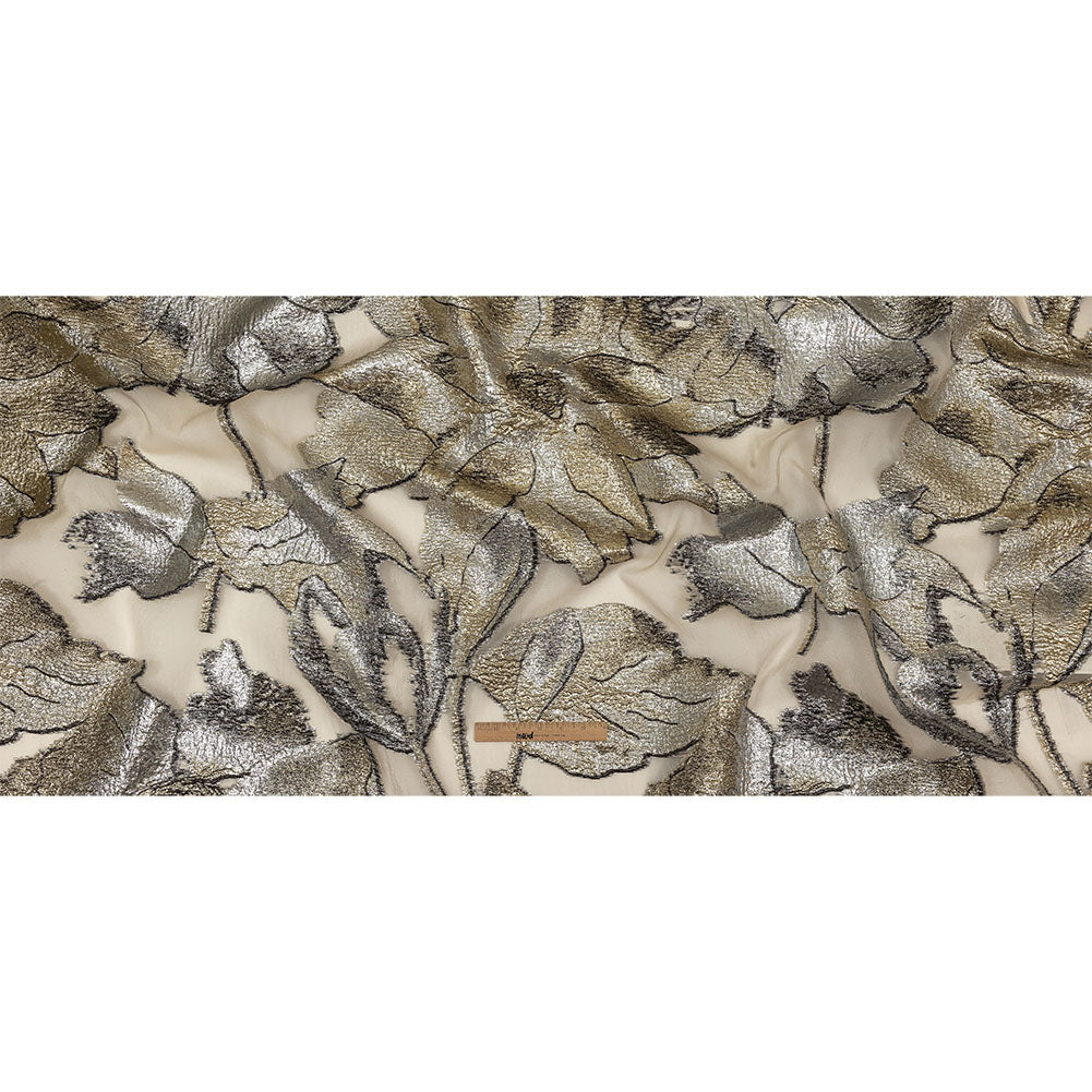Metallic Silver and Gold Oversized Flowers Luxury Burnout Brocade Full Metallic Silver and Gold Oversized Flowers Luxury Burnout Brocade Full