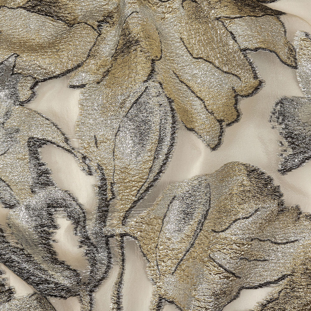 Metallic Silver and Gold Oversized Flowers Luxury Burnout Brocade Metallic Silver and Gold Oversized Flowers Luxury Burnout Brocade