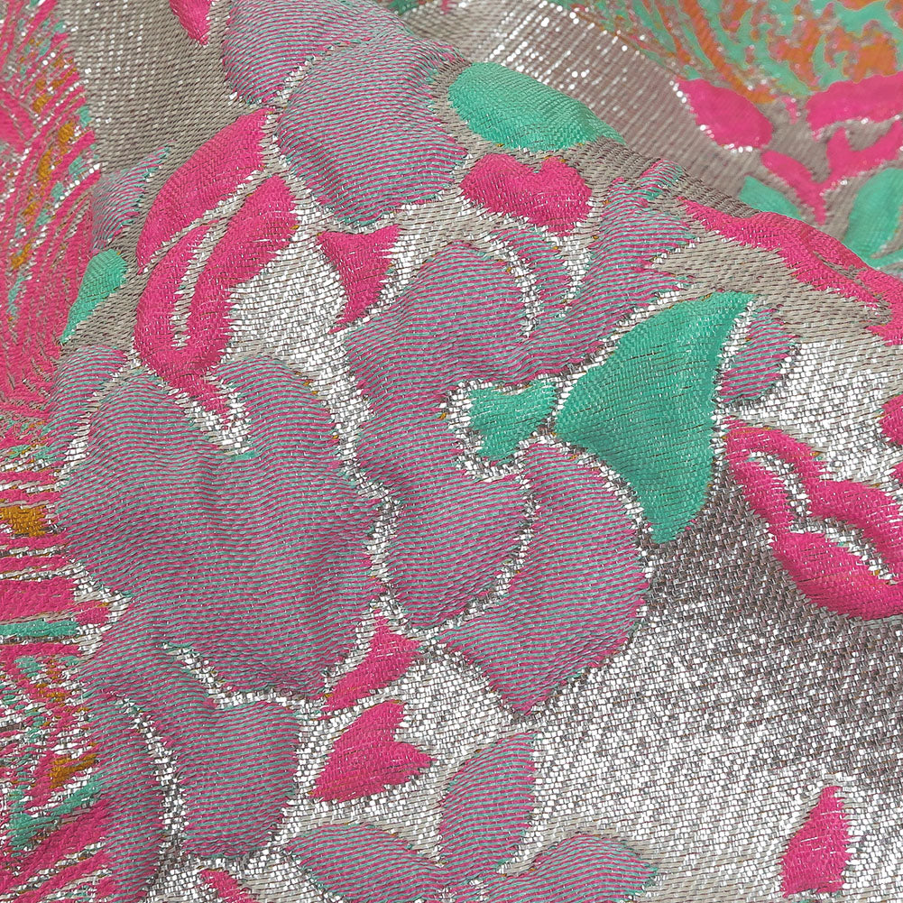 Aqua, Pink and Saffron Patchwork Metallic Luxury Brocade Detail Aqua, Pink and Saffron Patchwork Metallic Luxury Brocade Detail