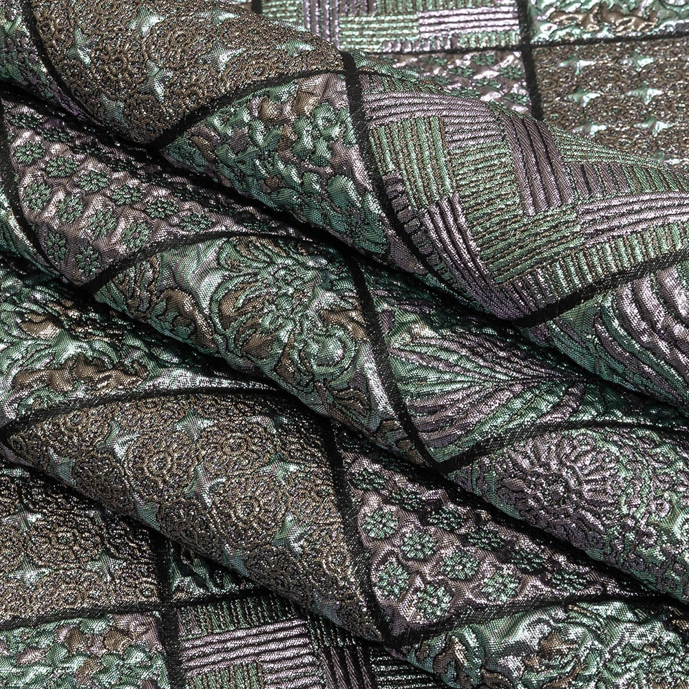 Metallic Baby Blue, Rose Gold and Lilac Patchwork Squares Luxury Brocade Folded Metallic Baby Blue, Rose Gold and Lilac Patchwork Squares Luxury Brocade Folded