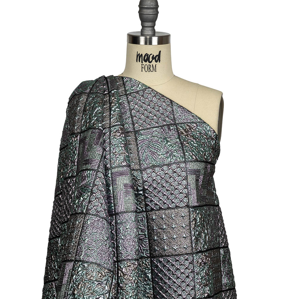 Metallic Baby Blue, Rose Gold and Lilac Patchwork Squares Luxury Brocade Drape Metallic Baby Blue, Rose Gold and Lilac Patchwork Squares Luxury Brocade Drape