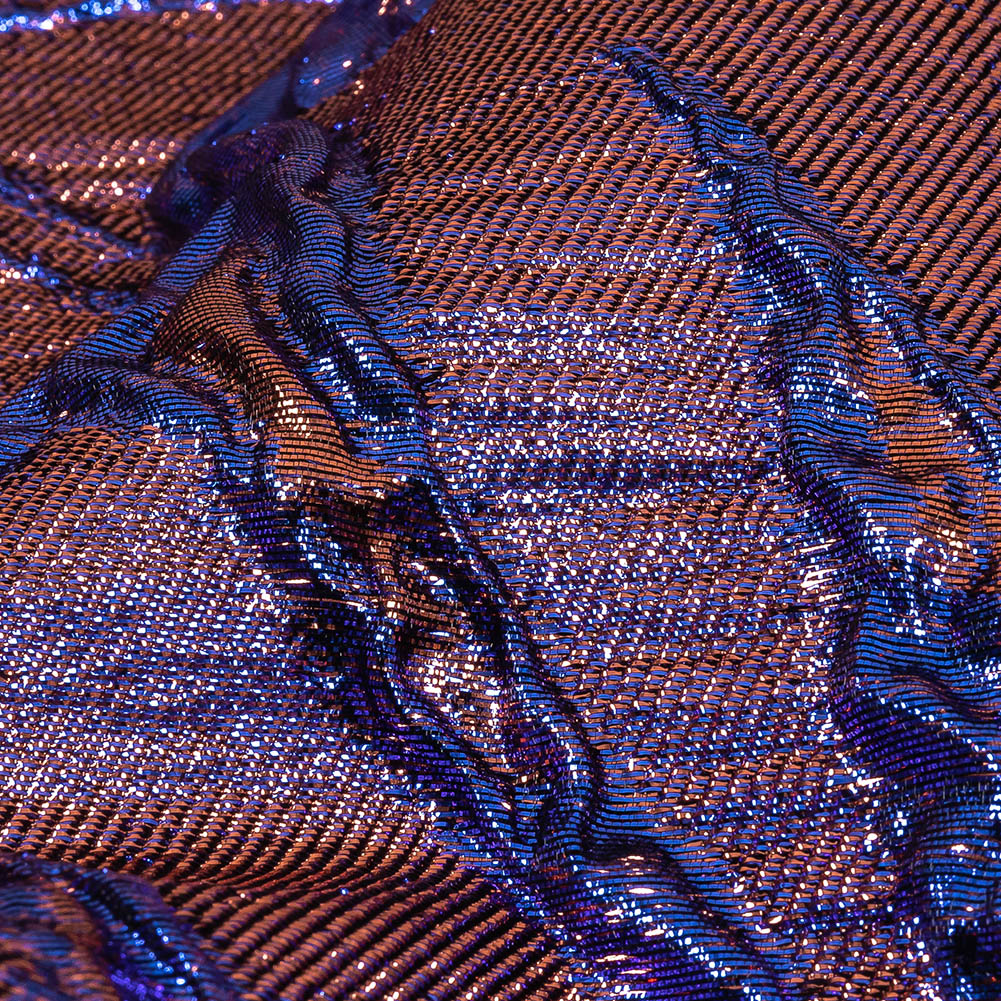 Metallic Iridescent Rose Gold and Bright Blue Floral Luxury Brocade Detail Metallic Iridescent Rose Gold and Bright Blue Floral Luxury Brocade Detail