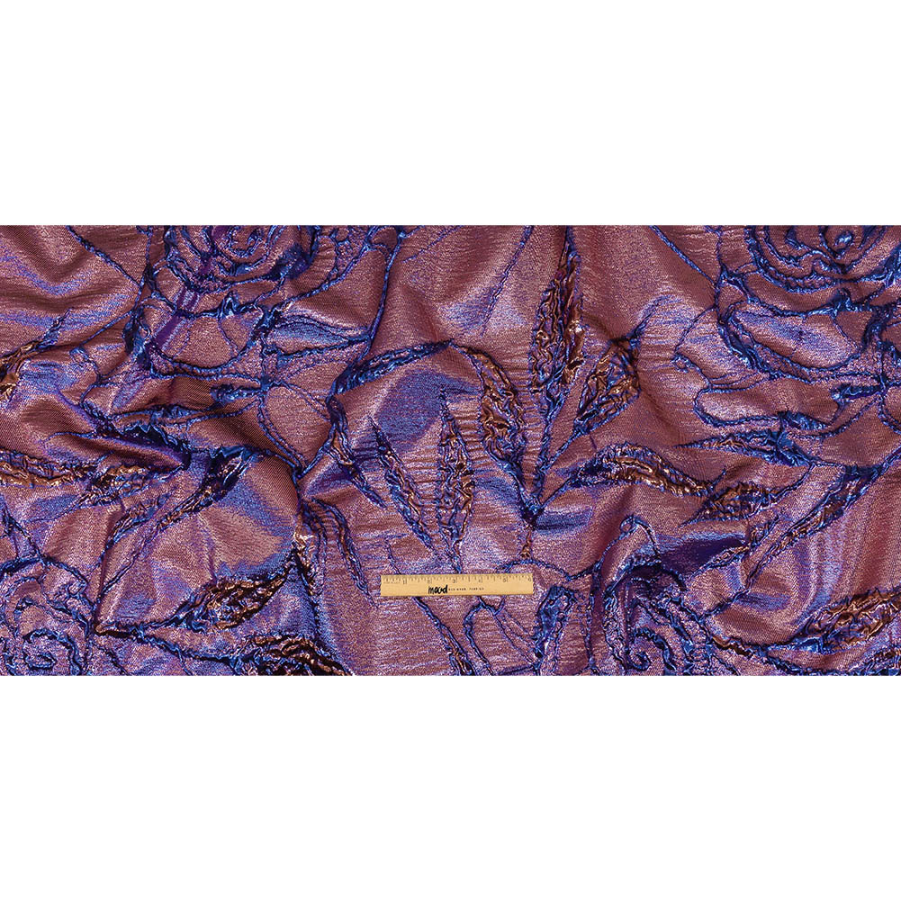 Metallic Iridescent Rose Gold and Bright Blue Floral Luxury Brocade Full Metallic Iridescent Rose Gold and Bright Blue Floral Luxury Brocade Full