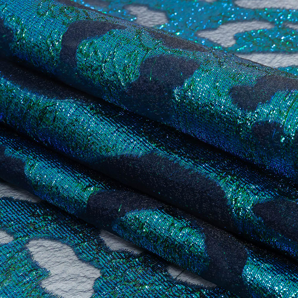 Metallic Royal and Emerald Animal Spots Luxury Burnout Brocade Folded Metallic Royal and Emerald Animal Spots Luxury Burnout Brocade Folded