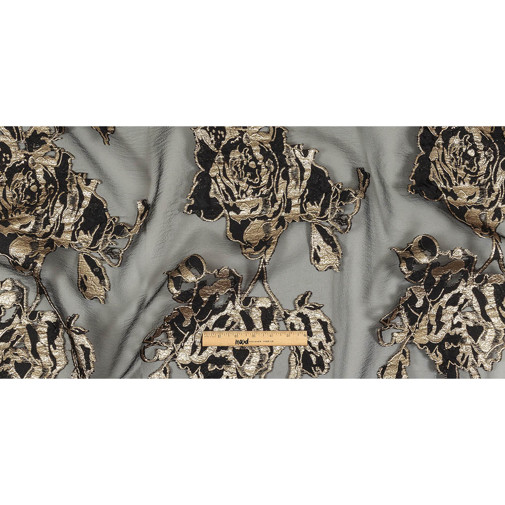 Metallic Gold and Black Roses Luxury Organza Burnout Brocade Full Metallic Gold and Black Roses Luxury Organza Burnout Brocade Full