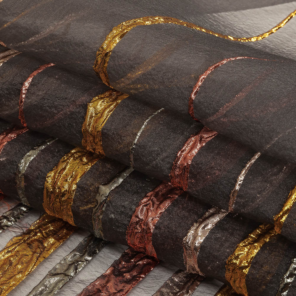 Metallic Rose, Silver and Gold Fading Lines Luxury Organza Brocade Folded Metallic Rose, Silver and Gold Fading Lines Luxury Organza Brocade Folded