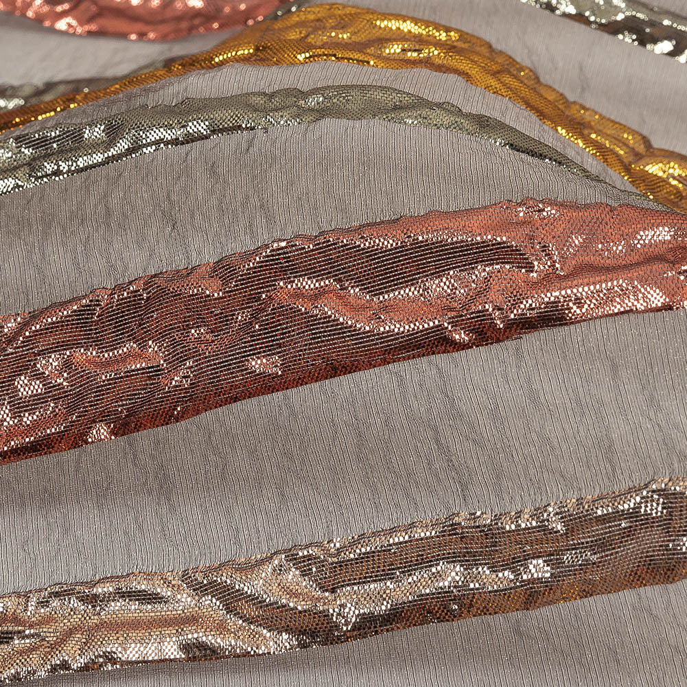 Metallic Rose, Silver and Gold Fading Lines Luxury Organza Brocade Detail Metallic Rose, Silver and Gold Fading Lines Luxury Organza Brocade Detail