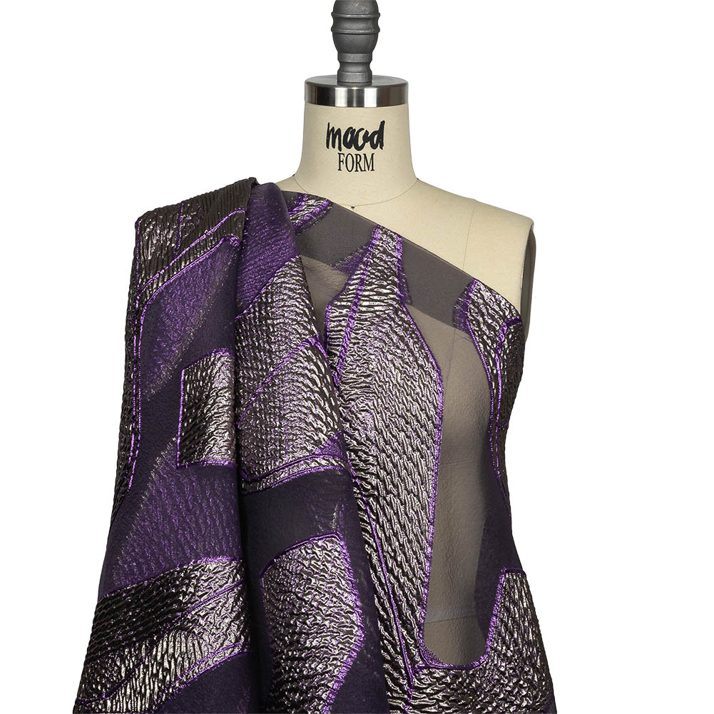 Metallic Silver and Purple Abstract Luxury Burnout Brocade Drape Metallic Silver and Purple Abstract Luxury Burnout Brocade Drape