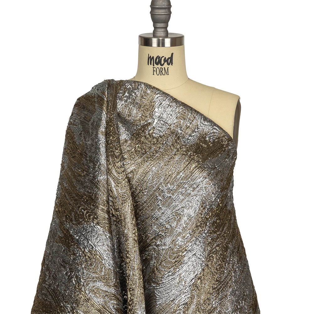 Metallic Silver and Gold Wood Grain Luxury Plisse Brocade Drape Metallic Silver and Gold Wood Grain Luxury Plisse Brocade Drape