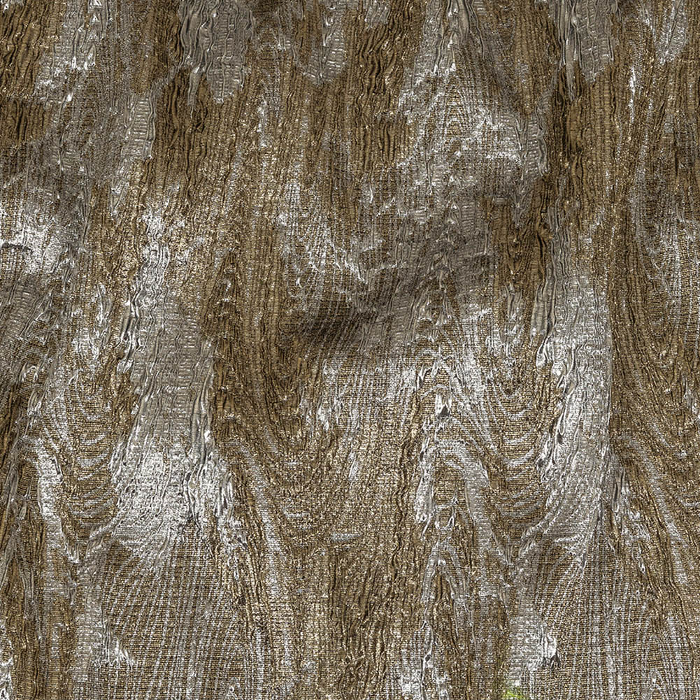 Metallic Silver and Gold Wood Grain Luxury Plisse Brocade Metallic Silver and Gold Wood Grain Luxury Plisse Brocade