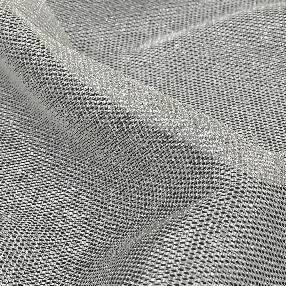 Metallic Silver and White Luxe Novelty Mesh Detail Metallic Silver and White Luxe Novelty Mesh Detail