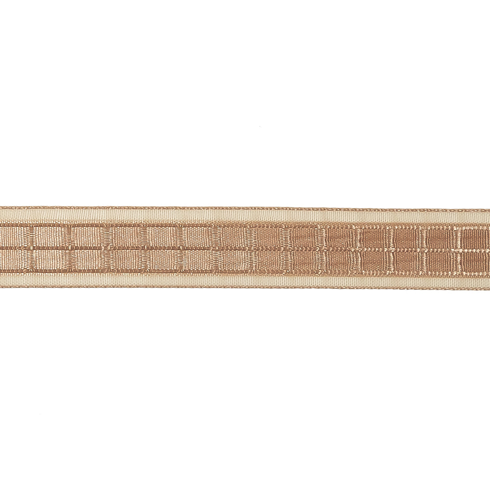 Gilded Beige Windowpane Checks and Sheer Borders Woven Ribbon - 0.625" Detail Gilded Beige Windowpane Checks and Sheer Borders Woven Ribbon - 0.625" Detail