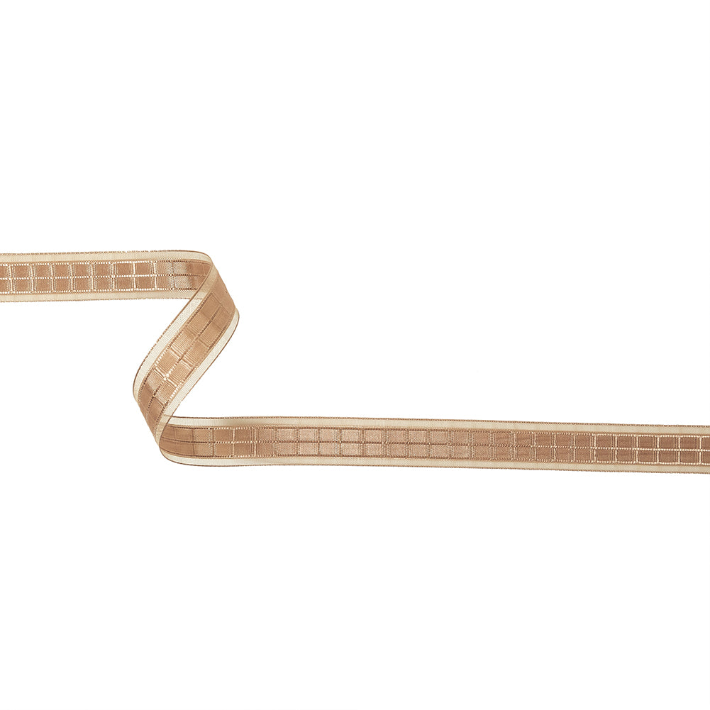 Gilded Beige Windowpane Checks and Sheer Borders Woven Ribbon - 0.625" Gilded Beige Windowpane Checks and Sheer Borders Woven Ribbon - 0.625"