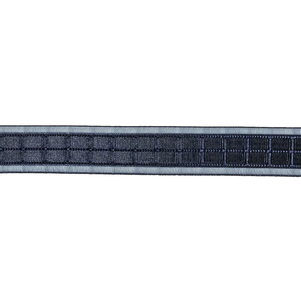 Evening Blue Windowpane Checks and Sheer Borders Woven Ribbon - 0.625" Detail Evening Blue Windowpane Checks and Sheer Borders Woven Ribbon - 0.625" Detail