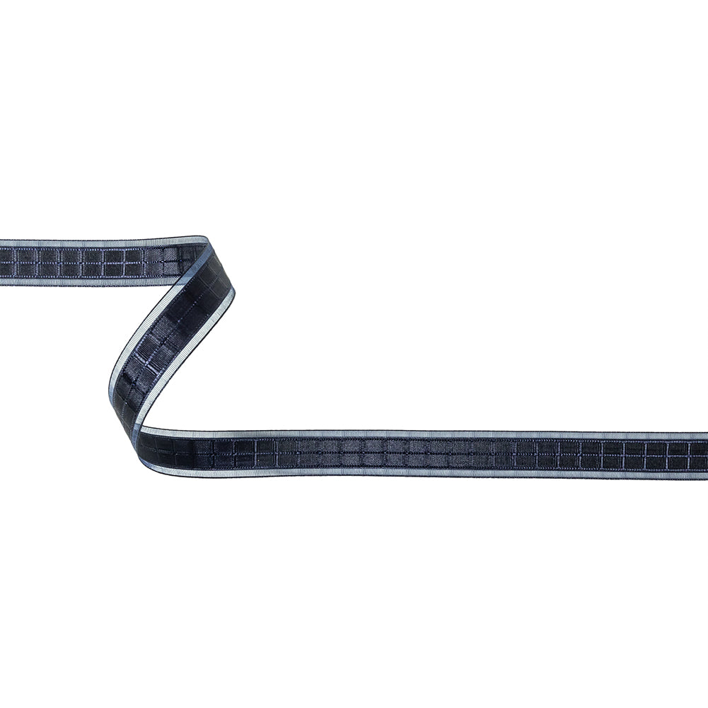 Evening Blue Windowpane Checks and Sheer Borders Woven Ribbon - 0.625" Evening Blue Windowpane Checks and Sheer Borders Woven Ribbon - 0.625"