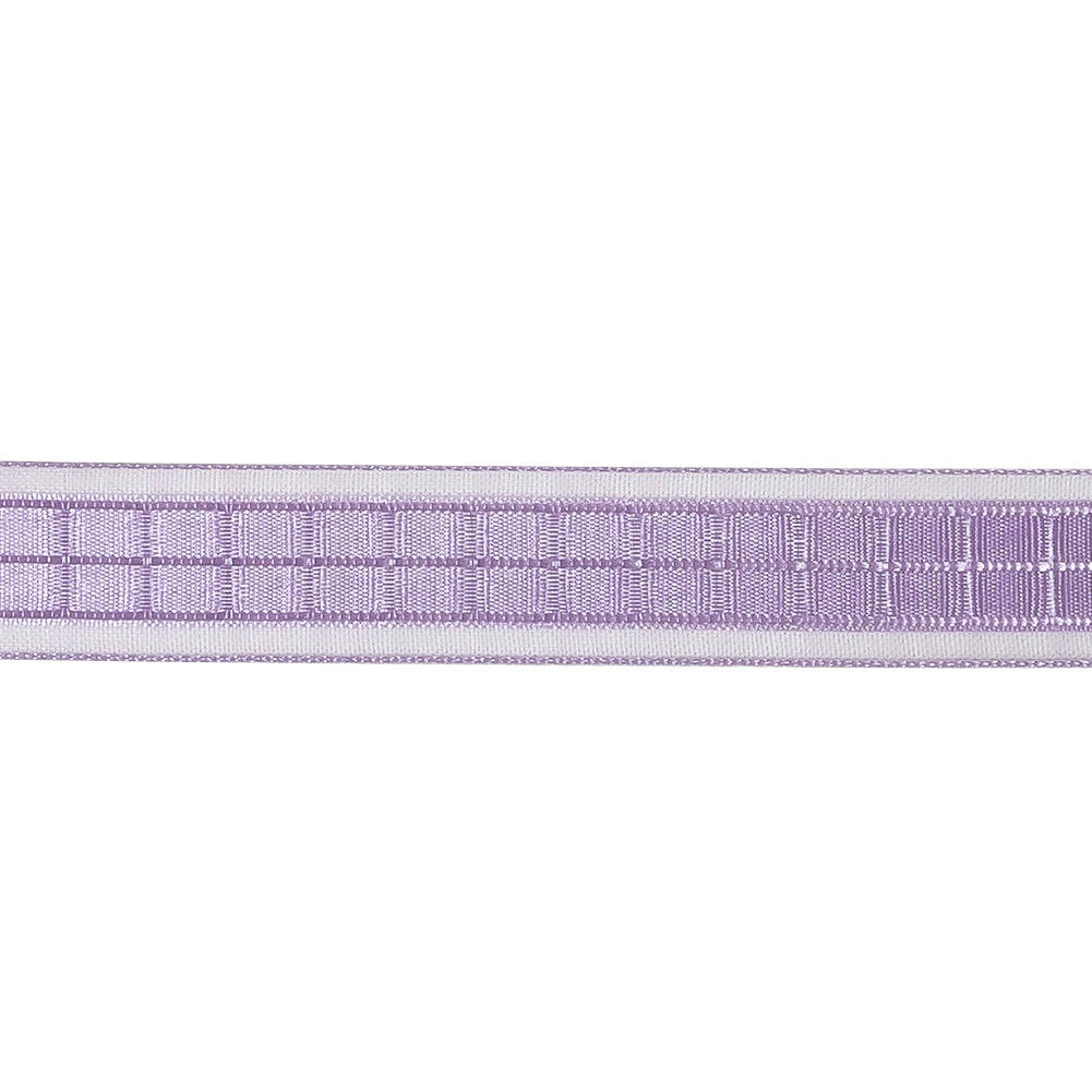 Lilac Windowpane Checks and Sheer Borders Woven Ribbon - 0.625" Detail Lilac Windowpane Checks and Sheer Borders Woven Ribbon - 0.625" Detail