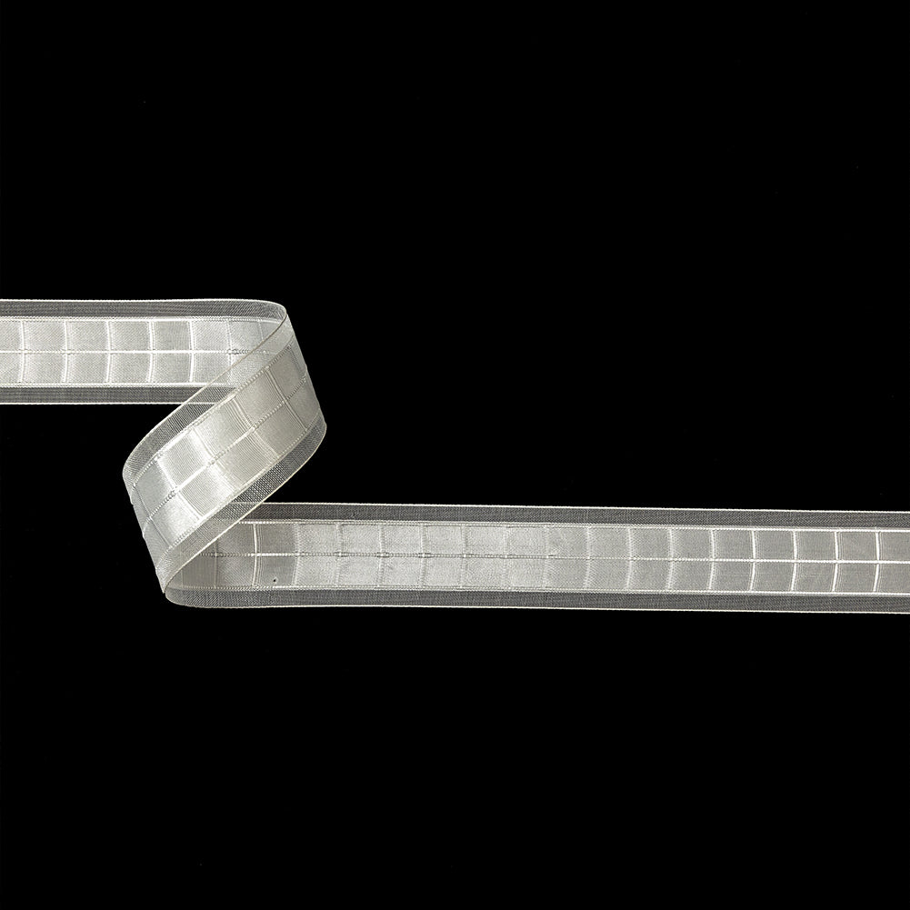 Brilliant White Windowpane Checks and Sheer Borders Woven Ribbon - 1" Brilliant White Windowpane Checks and Sheer Borders Woven Ribbon - 1"