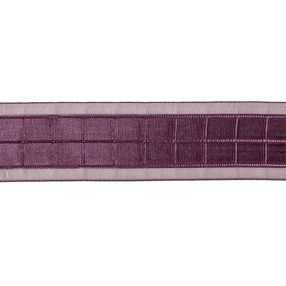 Plum Windowpane Checks and Sheer Borders Woven Ribbon - 1" Detail Plum Windowpane Checks and Sheer Borders Woven Ribbon - 1" Detail