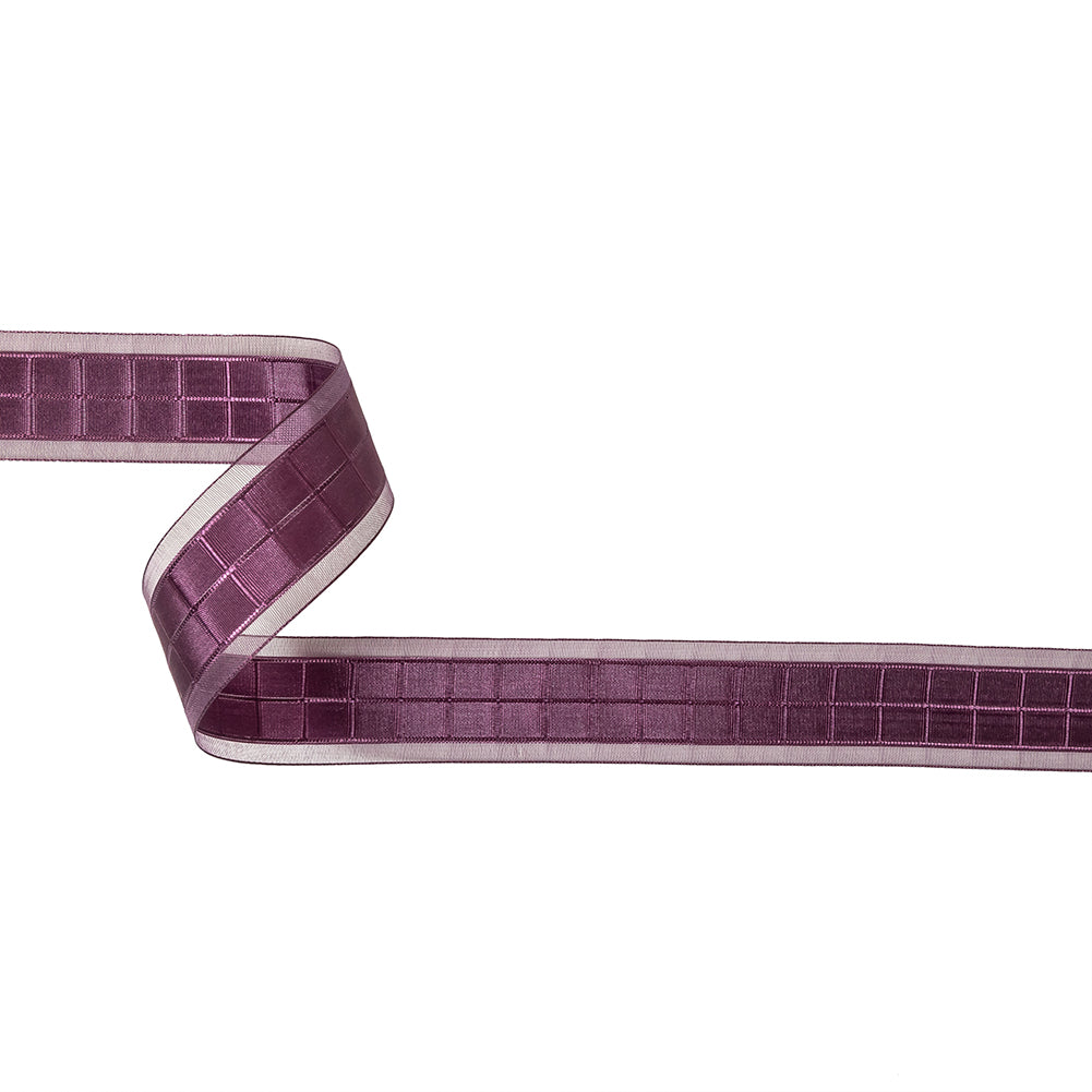 Plum Windowpane Checks and Sheer Borders Woven Ribbon - 1" Plum Windowpane Checks and Sheer Borders Woven Ribbon - 1"