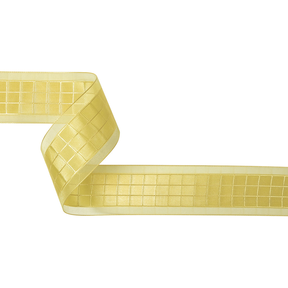 Yellow Windowpane Checks and Sheer Borders Woven Ribbon - 1.5" Yellow Windowpane Checks and Sheer Borders Woven Ribbon - 1.5"