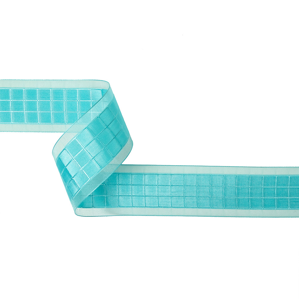 Turquoise Windowpane Checks and Sheer Borders Woven Ribbon - 1.5" Turquoise Windowpane Checks and Sheer Borders Woven Ribbon - 1.5"