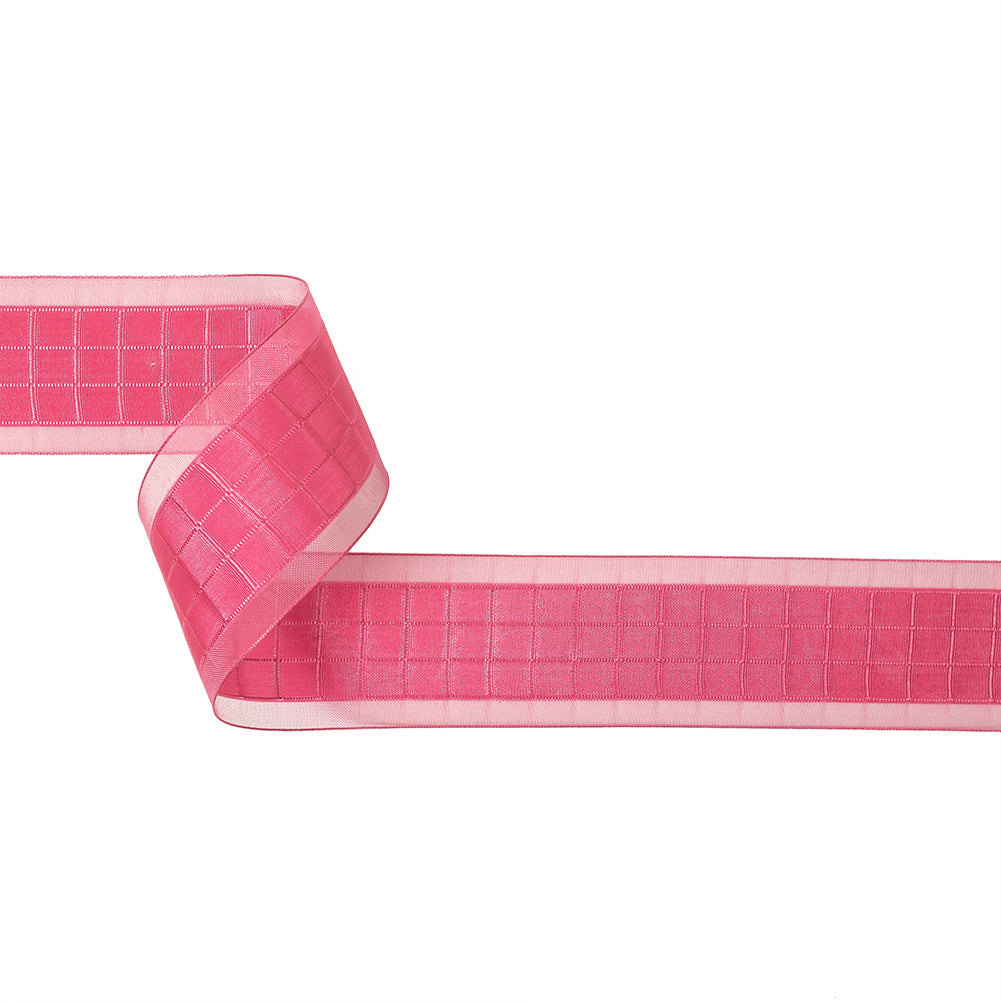 Hot Pink Windowpane Checks and Sheer Borders Woven Ribbon - 1.5" Hot Pink Windowpane Checks and Sheer Borders Woven Ribbon - 1.5"