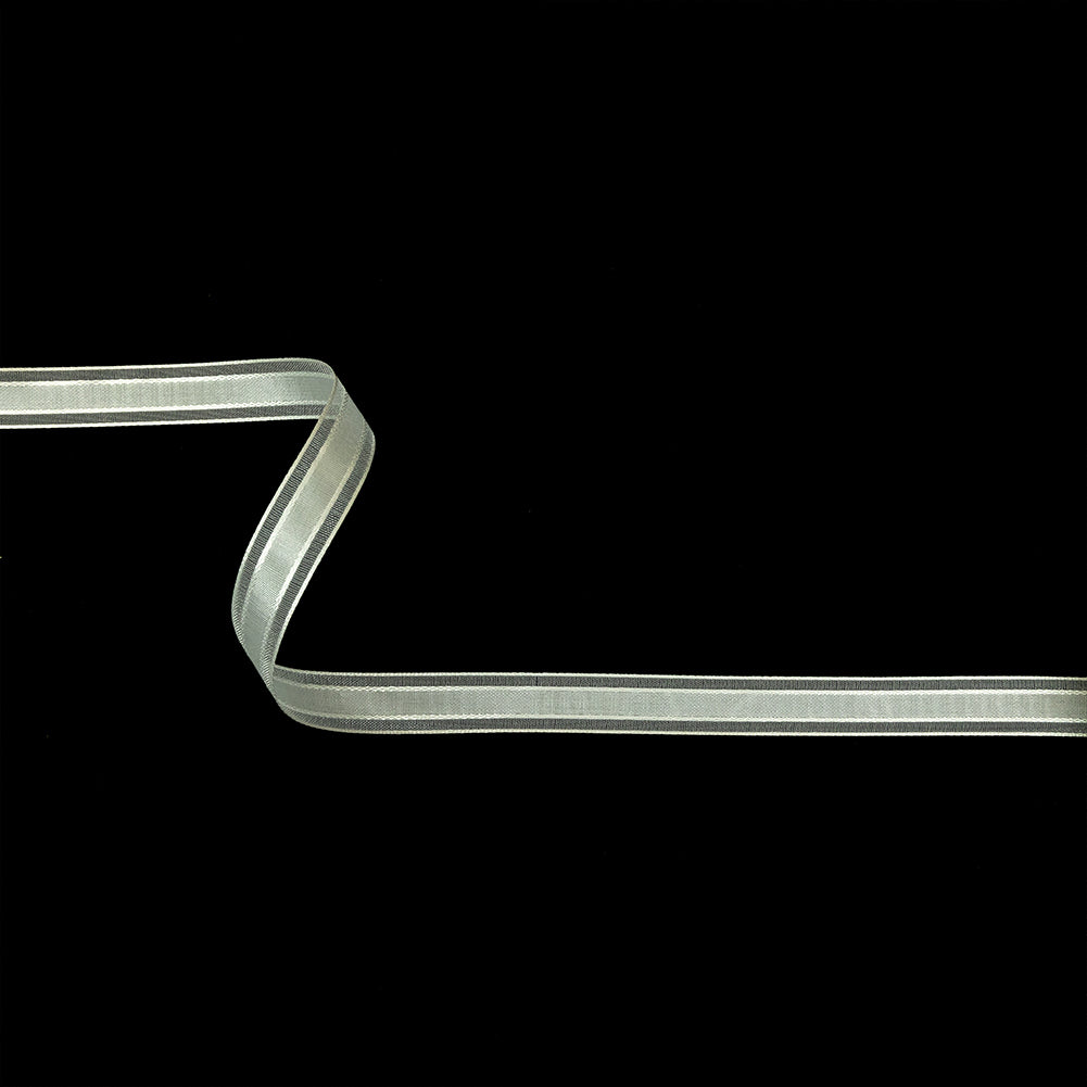 Brilliant White Woven Ribbon with Sheer Organza Borders - 0.5" Brilliant White Woven Ribbon with Sheer Organza Borders - 0.5"