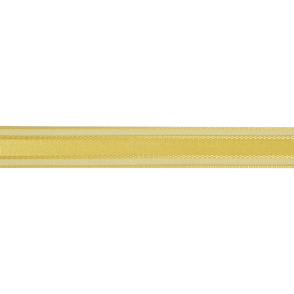 Yellow Woven Ribbon with Sheer Organza Borders - 0.5" Detail Yellow Woven Ribbon with Sheer Organza Borders - 0.5" Detail