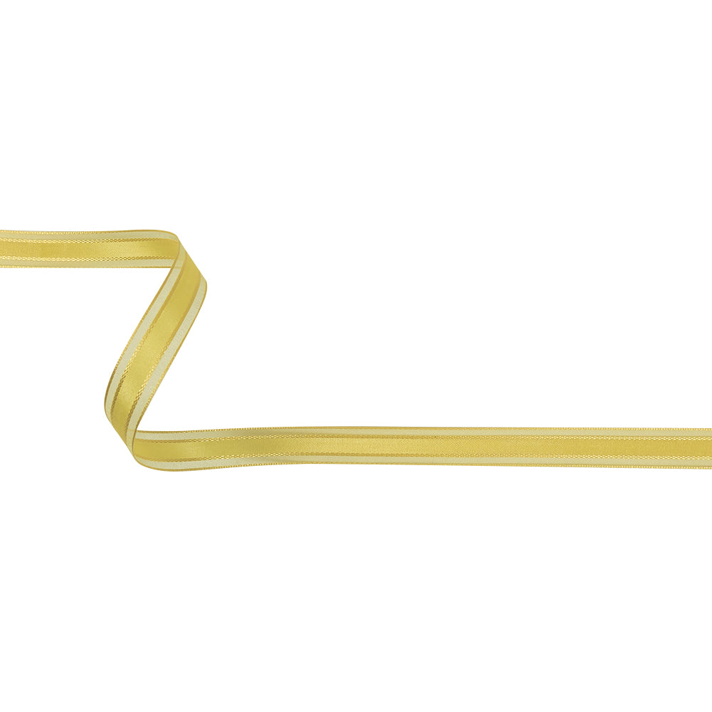Yellow Woven Ribbon with Sheer Organza Borders - 0.5" Yellow Woven Ribbon with Sheer Organza Borders - 0.5"