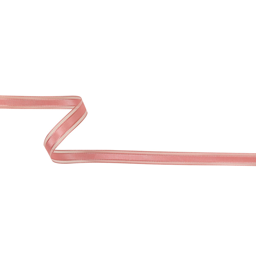 Bubblegum Woven Ribbon with Sheer Organza Borders - 0.5" Bubblegum Woven Ribbon with Sheer Organza Borders - 0.5"