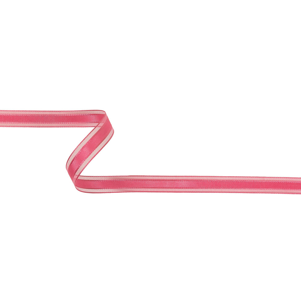 Pink Carnation Woven Ribbon with Sheer Organza Borders - 0.5" Pink Carnation Woven Ribbon with Sheer Organza Borders - 0.5"