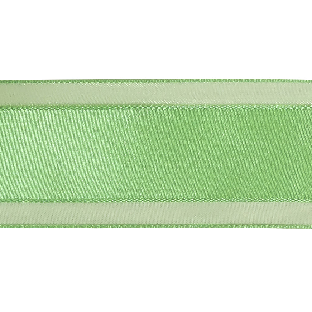 Patina Green Woven Ribbon with Sheer Organza Borders - 1.5" Detail Patina Green Woven Ribbon with Sheer Organza Borders - 1.5" Detail