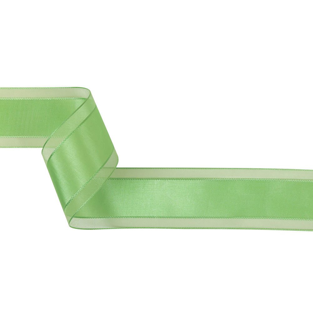 Patina Green Woven Ribbon with Sheer Organza Borders - 1.5" Patina Green Woven Ribbon with Sheer Organza Borders - 1.5"