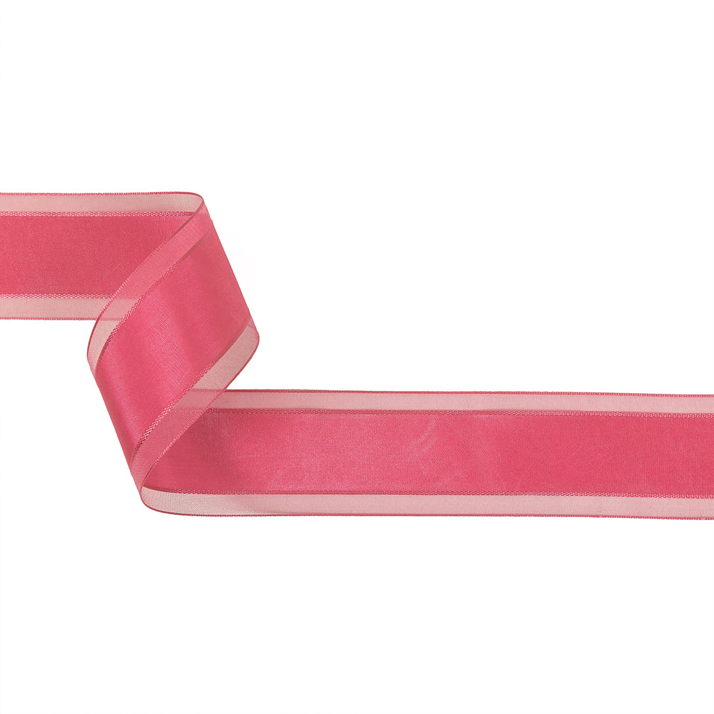 Pink Carnation Woven Ribbon with Sheer Organza Borders - 1.5" Pink Carnation Woven Ribbon with Sheer Organza Borders - 1.5"