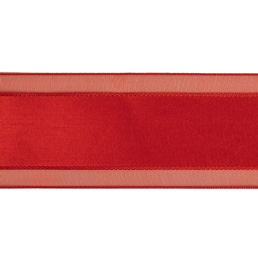 Red Woven Ribbon with Sheer Organza Borders - 1.5" Detail Red Woven Ribbon with Sheer Organza Borders - 1.5" Detail