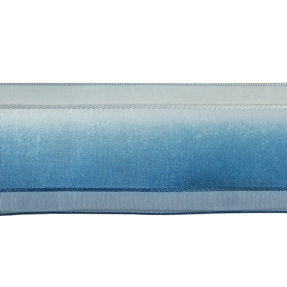 Ultramarine and Light Blue Ombre Woven Ribbon with Sheer Organza Borders - 1.5" Detail Ultramarine and Light Blue Ombre Woven Ribbon with Sheer Organza Borders - 1.5" Detail