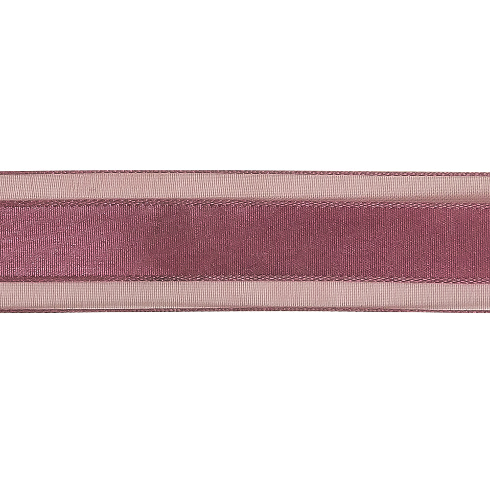 Amaranth Woven Ribbon with Sheer Organza Borders - 1" Detail Amaranth Woven Ribbon with Sheer Organza Borders - 1" Detail