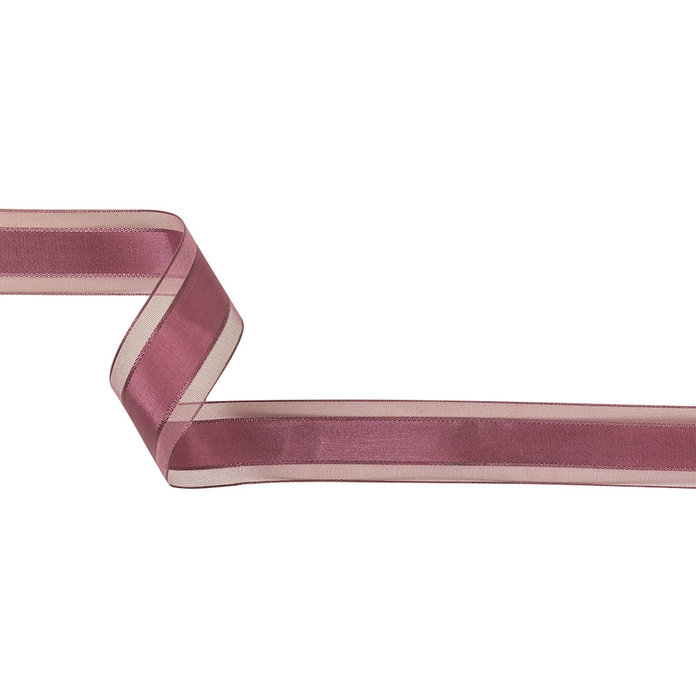 Amaranth Woven Ribbon with Sheer Organza Borders - 1" Amaranth Woven Ribbon with Sheer Organza Borders - 1"